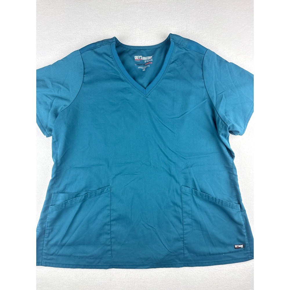 Greys Anatomy by Barco Womens Teal Spandex Stretch V-Neck Scrub Top 2XL RN50681